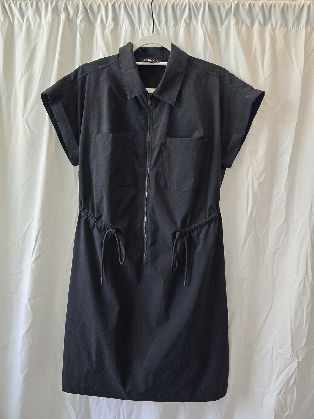 Athleta Black Zip-Front Drawstring Shirt Dress